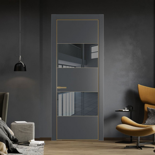 Межкомнатная дверь ProfilDoors 22 PA Графит с профилем Золото с стеклом  зеркало grey