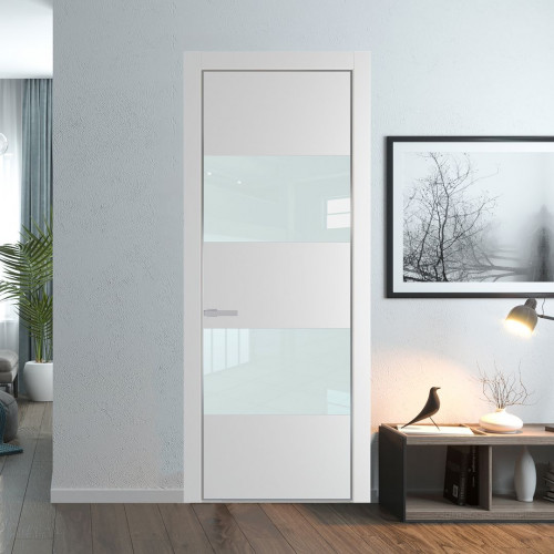 Межкомнатная дверь ProfilDoors 22 PA Крем вайт с профилем Серебро с стеклом белый лак