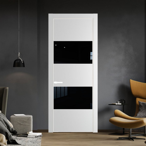 Межкомнатная дверь ProfilDoors 22 PA Крем вайт с профилем Вайт с стеклом Lacobel Черный лак