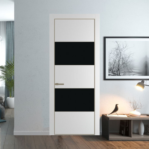 Межкомнатная дверь ProfilDoors 22 PA Крем вайт с профилем Шампань с стеклом  монохром черный