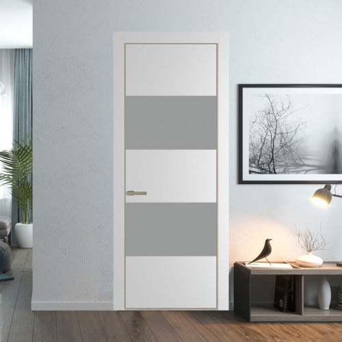 Межкомнатная дверь ProfilDoors 22 PA Крем вайт с профилем Никель с стеклом  монохром серый
