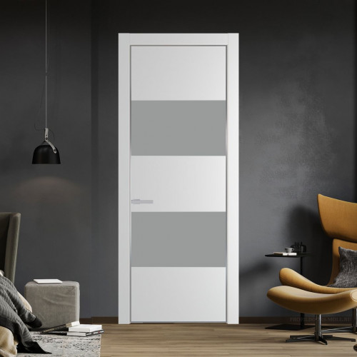 Межкомнатная дверь ProfilDoors 22 PA Крем вайт с профилем Серебро с стеклом  монохром серый