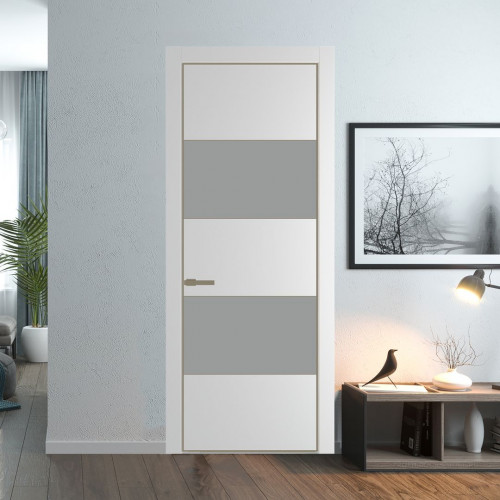 Межкомнатная дверь ProfilDoors 22 PA Крем вайт с профилем Шампань с стеклом  монохром серый