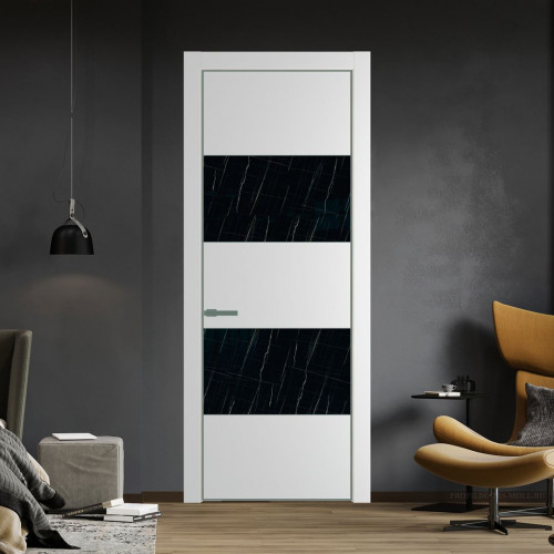 Межкомнатная дверь ProfilDoors 22 PA Крем вайт с профилем Зеленый воск с стеклом  неро мрамор