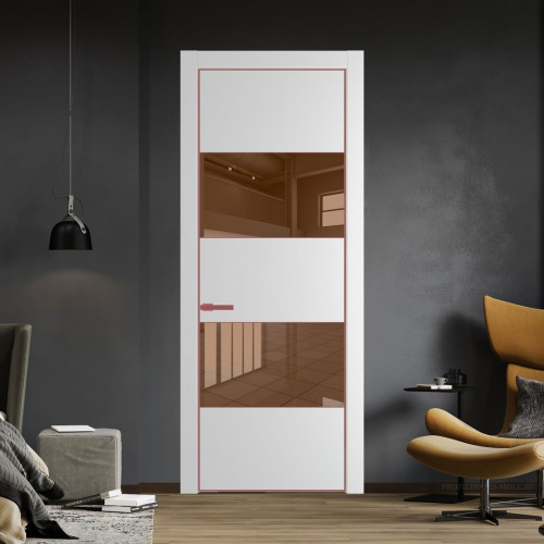 Межкомнатная дверь ProfilDoors 22 PA Крем вайт с профилем Красный антрацит с стеклом  зеркало bronze