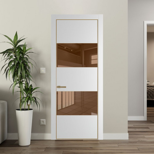 Межкомнатная дверь ProfilDoors 22 PA Крем вайт с профилем Золото с стеклом  зеркало bronze
