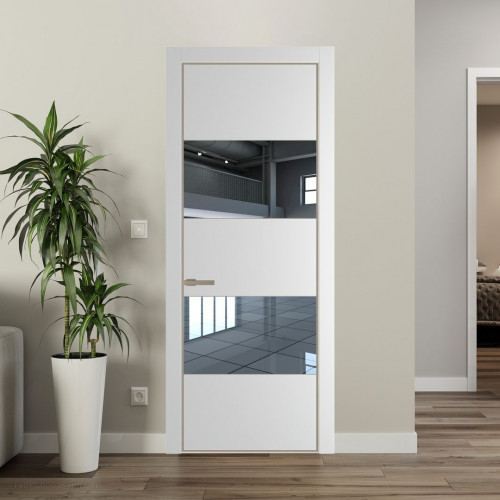 Межкомнатная дверь ProfilDoors 22 PA Крем вайт с профилем Никель с стеклом  зеркало
