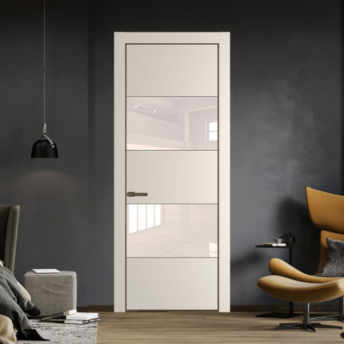 Межкомнатная дверь ProfilDoors 22 PA Кремовая Магнолия с профилем Деорэ с стеклом перламутровый лак