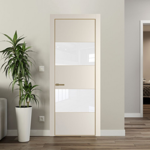 Межкомнатная дверь ProfilDoors 22 PA Кремовая Магнолия с профилем Золото с стеклом лак классик