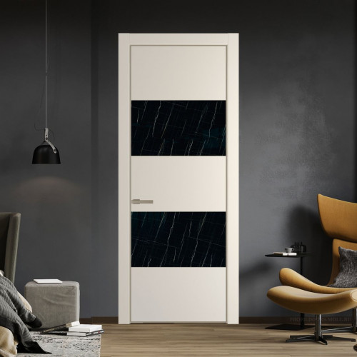 Межкомнатная дверь ProfilDoors 22 PA Кремовая Магнолия с профилем Никель с стеклом  неро мрамор