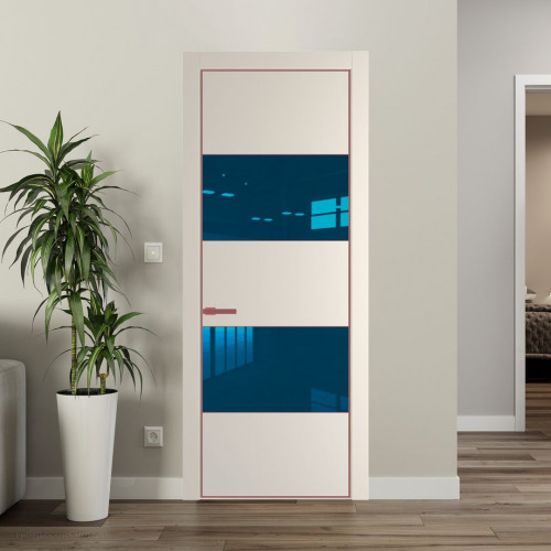 Межкомнатная дверь ProfilDoors 22 PA Кремовая Магнолия с профилем Красный антрацит с стеклом  зеркало blue