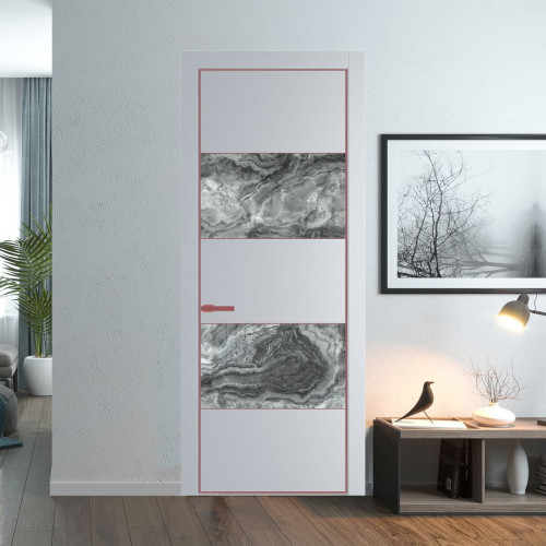 Межкомнатная дверь ProfilDoors 22 PA Лайт Грей с профилем Красный антрацит с стеклом  атриум серебро