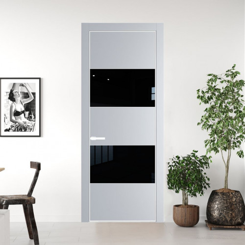 Межкомнатная дверь ProfilDoors 22 PA Лайт Грей с профилем Вайт с стеклом Lacobel Черный лак