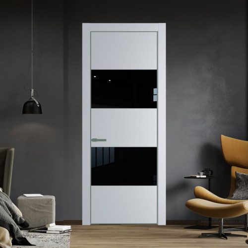 Межкомнатная дверь ProfilDoors 22 PA Лайт Грей с профилем Зеленый воск с стеклом Lacobel Черный лак