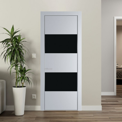 Межкомнатная дверь ProfilDoors 22 PA Лайт Грей с профилем Серебро с стеклом  монохром черный