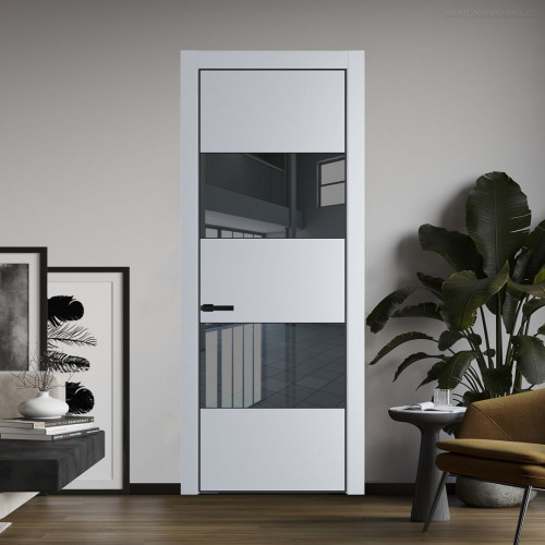 Межкомнатная дверь ProfilDoors 22 PA Лайт Грей с профилем Черный с стеклом  зеркало grey
