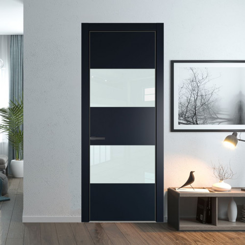 Межкомнатная дверь ProfilDoors 22 PA Нэви Блу с профилем Серая Ночь с стеклом белый лак