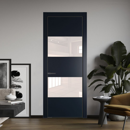 Межкомнатная дверь ProfilDoors 22 PA Нэви Блу с профилем Серая Ночь с стеклом перламутровый лак