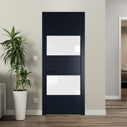 Межкомнатная дверь ProfilDoors 22 PA Нэви Блу с профилем Черный с стеклом лак классик
