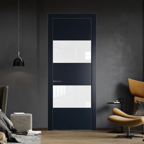 Межкомнатная дверь ProfilDoors 22 PA Нэви Блу с профилем Серая Ночь с стеклом лак классик