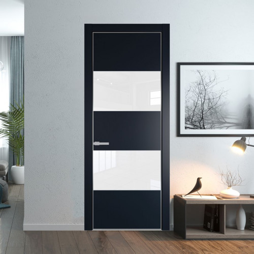 Межкомнатная дверь ProfilDoors 22 PA Нэви Блу с профилем Серебро с стеклом лак классик