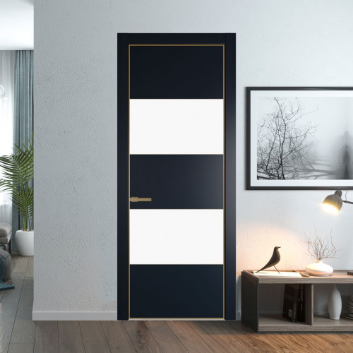 Межкомнатная дверь ProfilDoors 22 PA Нэви Блу с профилем Золото с стеклом  монохром белый просветленный