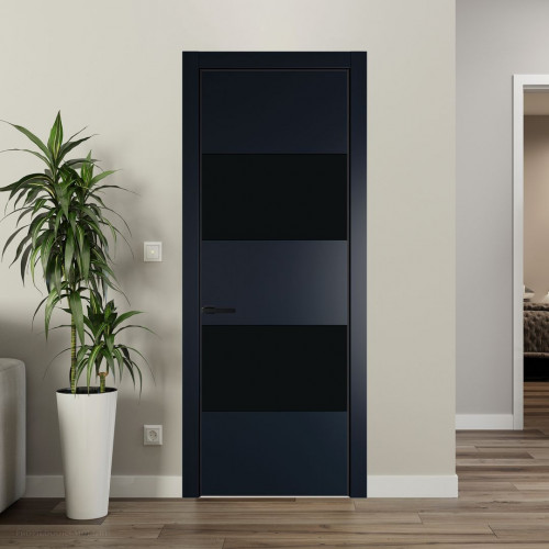 Межкомнатная дверь ProfilDoors 22 PA Нэви Блу с профилем Черный с стеклом  монохром черный