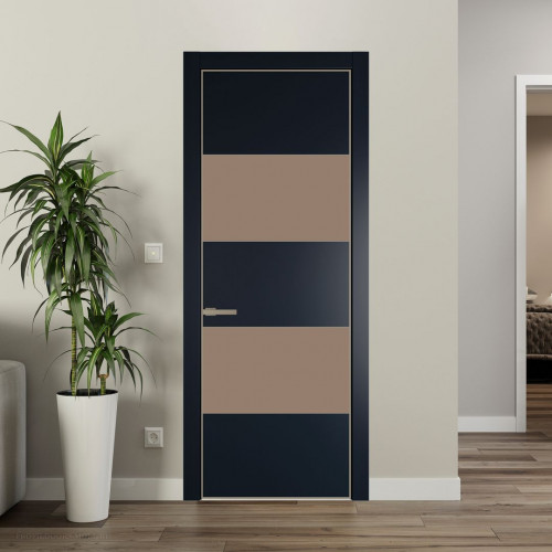 Межкомнатная дверь ProfilDoors 22 PA Нэви Блу с профилем Никель с стеклом  монохром капучино