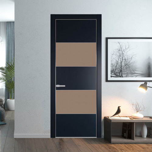 Межкомнатная дверь ProfilDoors 22 PA Нэви Блу с профилем Серебро с стеклом  монохром капучино