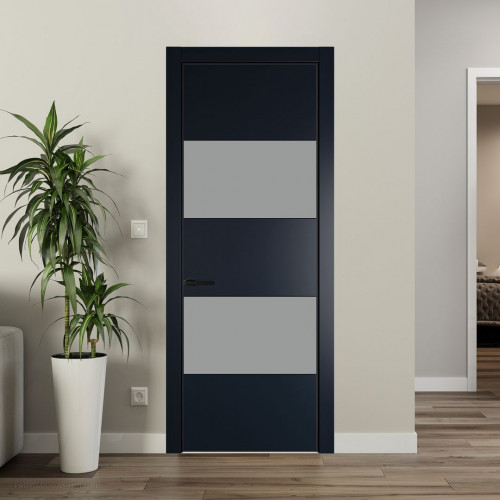 Межкомнатная дверь ProfilDoors 22 PA Нэви Блу с профилем Черный с стеклом  монохром серый
