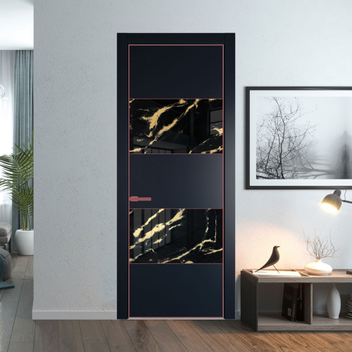 Межкомнатная дверь ProfilDoors 22 PA Нэви Блу с профилем Красный антрацит с стеклом  нефи черный узор золото