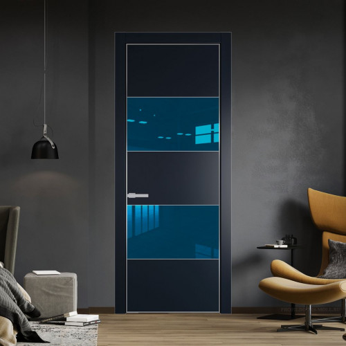 Межкомнатная дверь ProfilDoors 22 PA Нэви Блу с профилем Серебро с стеклом  зеркало blue