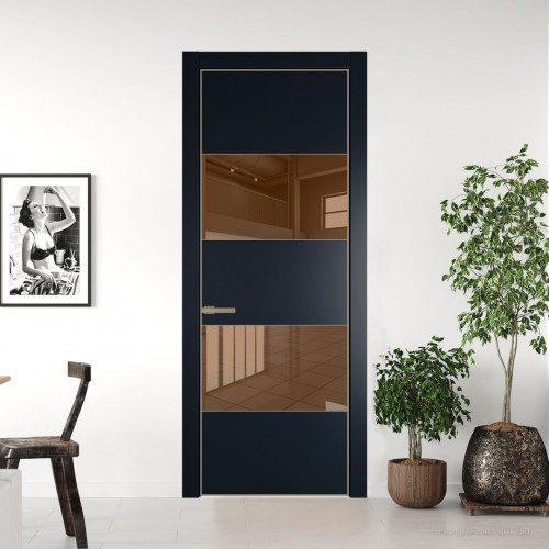 Межкомнатная дверь ProfilDoors 22 PA Нэви Блу с профилем Никель с стеклом  зеркало bronze