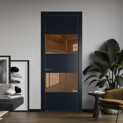 Межкомнатная дверь ProfilDoors 22 PA Нэви Блу с профилем Серая Ночь с стеклом  зеркало bronze