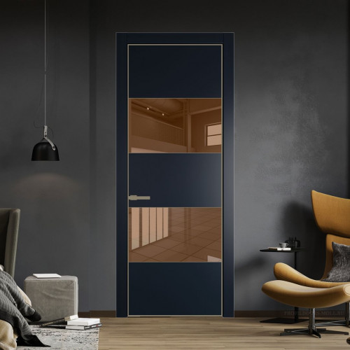 Межкомнатная дверь ProfilDoors 22 PA Нэви Блу с профилем Шампань с стеклом  зеркало bronze