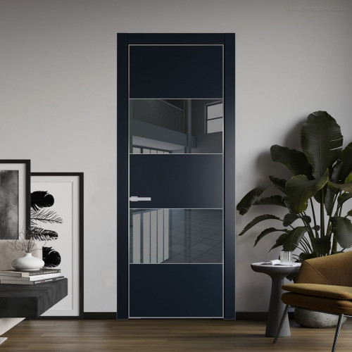 Межкомнатная дверь ProfilDoors 22 PA Нэви Блу с профилем Серебро с стеклом  зеркало grey