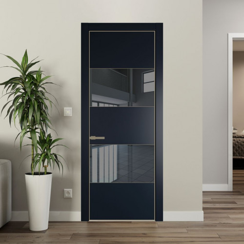 Межкомнатная дверь ProfilDoors 22 PA Нэви Блу с профилем Шампань с стеклом  зеркало grey