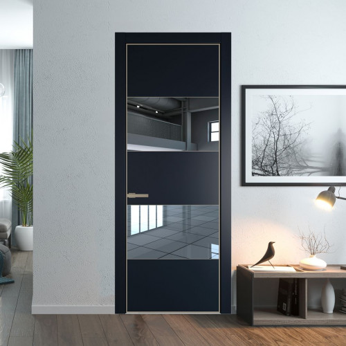 Межкомнатная дверь ProfilDoors 22 PA Нэви Блу с профилем Никель с стеклом  зеркало