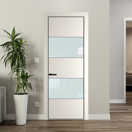 Межкомнатная дверь ProfilDoors 22 PA Перламутр белый с профилем Черный с стеклом белый лак