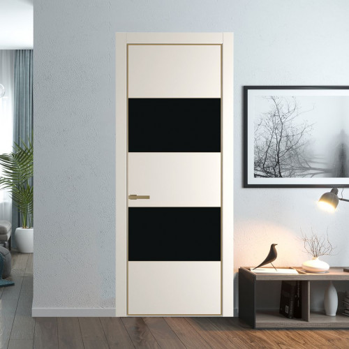 Межкомнатная дверь ProfilDoors 22 PA Перламутр белый с профилем Золото с стеклом  монохром черный