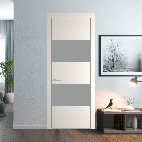 Межкомнатная дверь ProfilDoors 22 PA Перламутр белый с профилем Серебро с стеклом  монохром серый