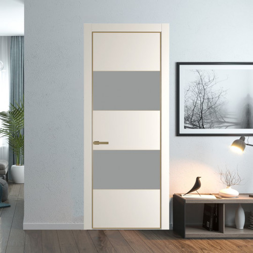 Межкомнатная дверь ProfilDoors 22 PA Перламутр белый с профилем Золото с стеклом  монохром серый