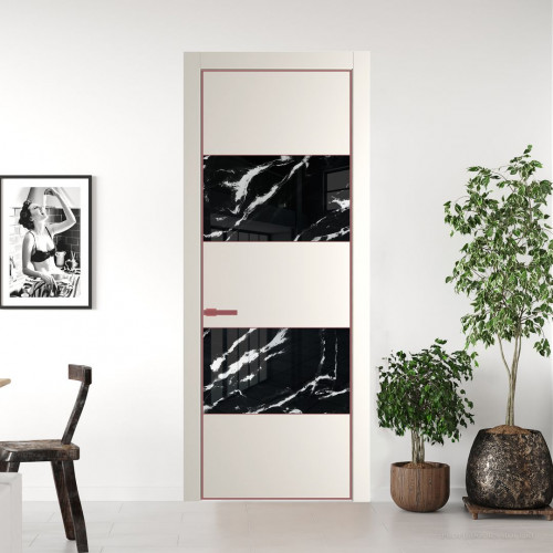 Межкомнатная дверь ProfilDoors 22 PA Перламутр белый с профилем Красный антрацит с стеклом  нефи черный узор серебро