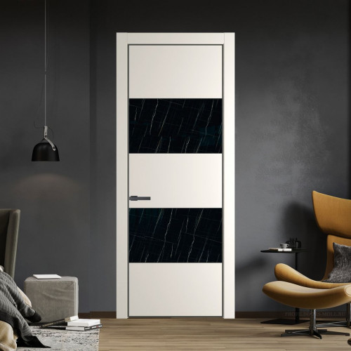 Межкомнатная дверь ProfilDoors 22 PA Перламутр белый с профилем Серая Ночь с стеклом  неро мрамор