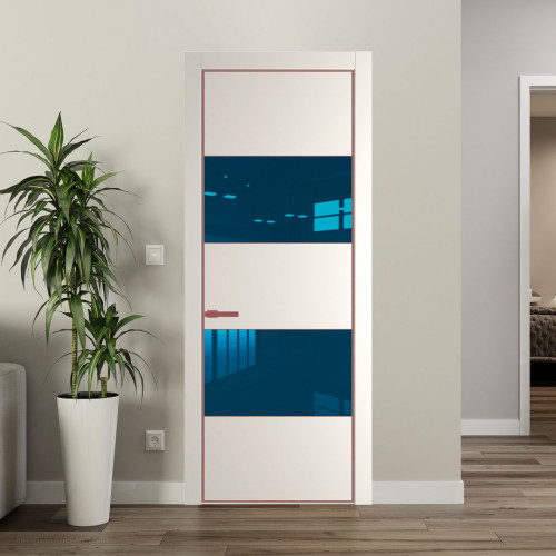 Межкомнатная дверь ProfilDoors 22 PA Перламутр белый с профилем Красный антрацит с стеклом  зеркало blue