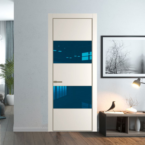 Межкомнатная дверь ProfilDoors 22 PA Перламутр белый с профилем Шампань с стеклом  зеркало blue
