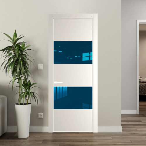Межкомнатная дверь ProfilDoors 22 PA Перламутр белый с профилем Вайт с стеклом  зеркало blue