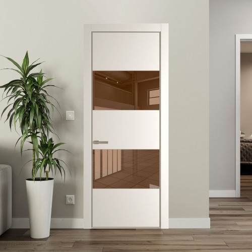 Межкомнатная дверь ProfilDoors 22 PA Перламутр белый с профилем Никель с стеклом  зеркало bronze
