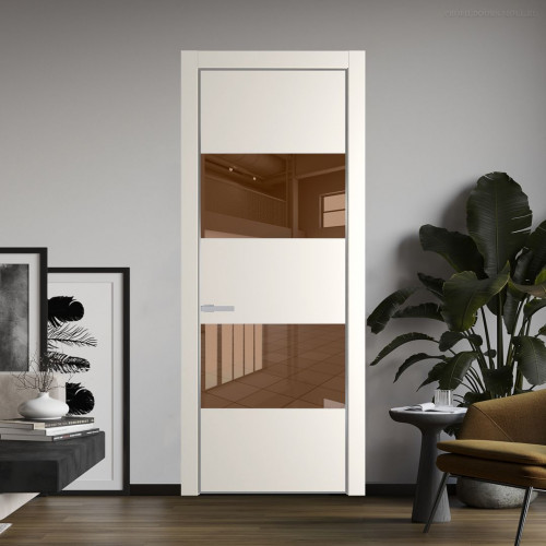 Межкомнатная дверь ProfilDoors 22 PA Перламутр белый с профилем Серебро с стеклом  зеркало bronze