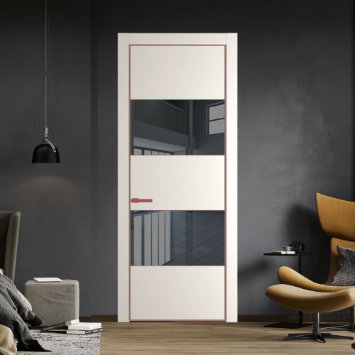 Межкомнатная дверь ProfilDoors 22 PA Перламутр белый с профилем Красный антрацит с стеклом  зеркало grey